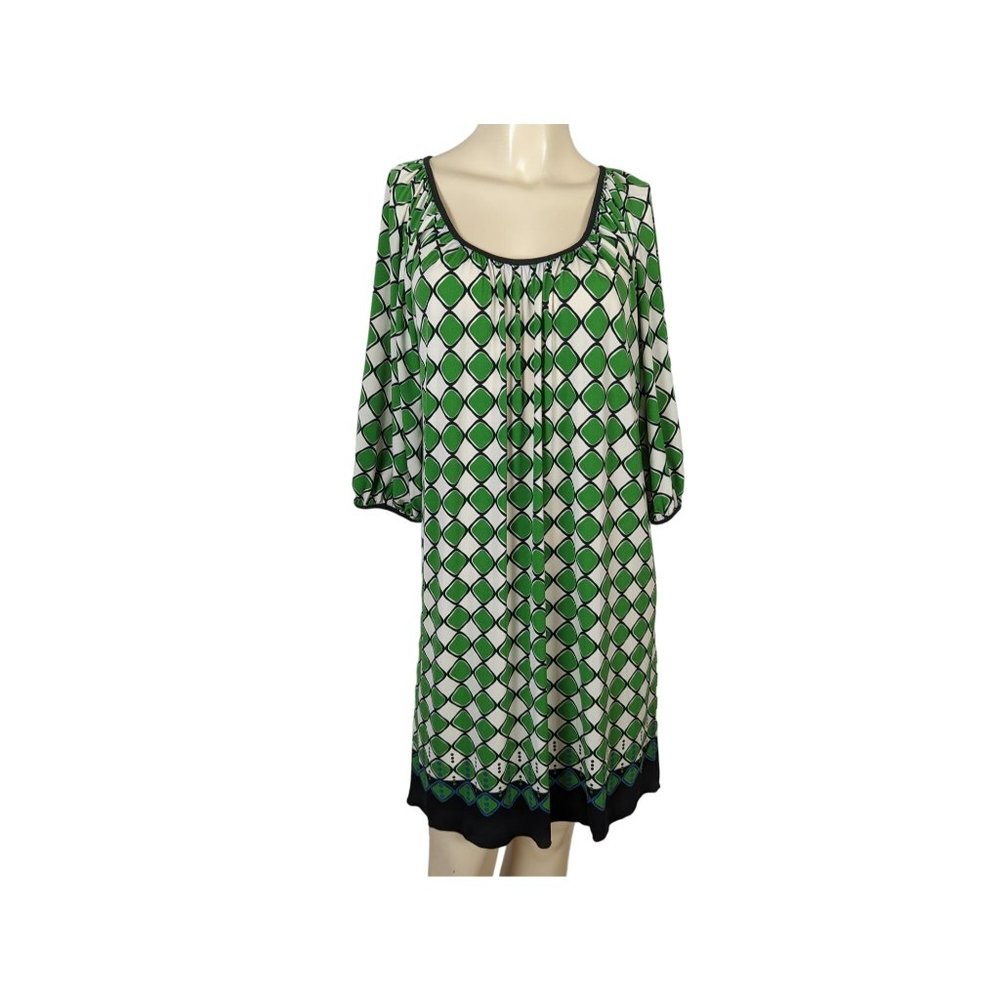Sophie Max black white green 3/4" sleeve shift dress size M
